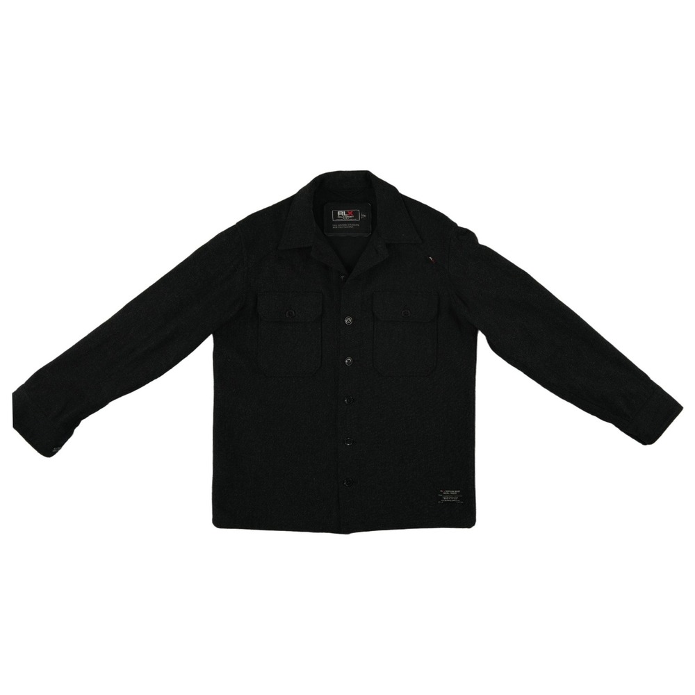 Vintage RLX Polo Sport Shirt Jacket Men's Size Medium Black Wool Blend Button Up
